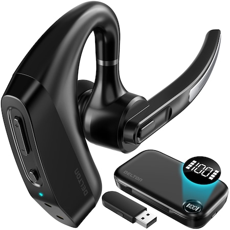Delton K130 Wireless Computer Headset Bluetooth Earpiece with Noise Canceling Microphone and Case DBHK130